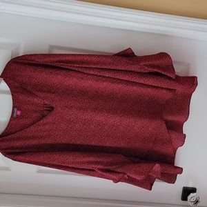 Croft & Barrow Women's Red Printed V-Neck Ruffle Sleeve Blouse